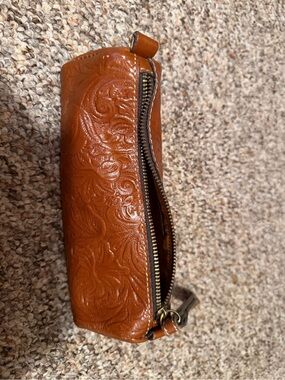 PATRICIA NASH - Embossed Leather Zip Wristlet Clutch in Cognac